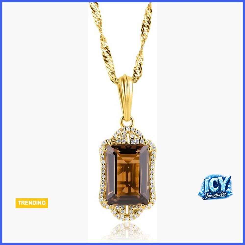 Gold Plated 925 Sterling Silver Pendant Necklace with Smoky Quartz